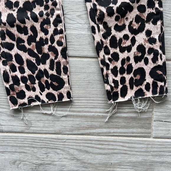 Paige Women's Pink Leopard Print Frayed Hem Skinny Hoxton Ankle Jeans Size 23 - Picture 4 of 11